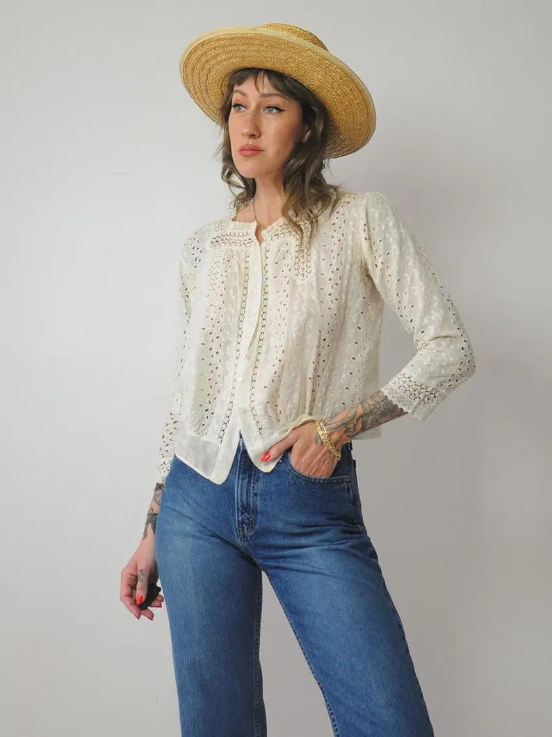 Edwardian Eyelet Crochet Blouse