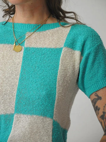 1980's Teal Checkered Sweater
