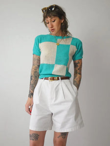 1980's Teal Checkered Sweater