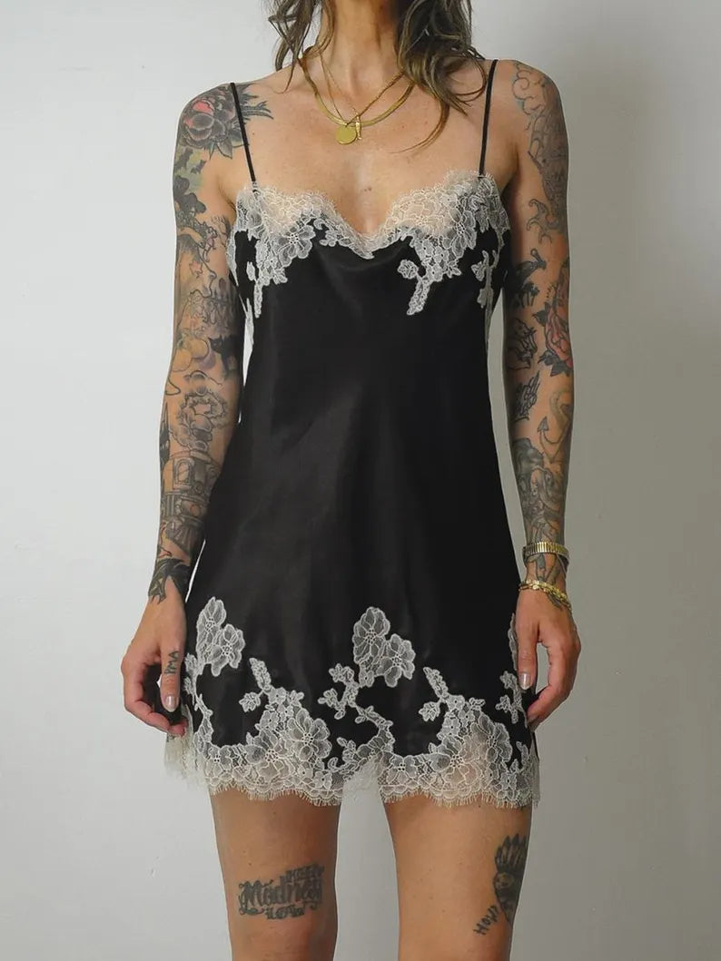 90's Black & White Lace Slip