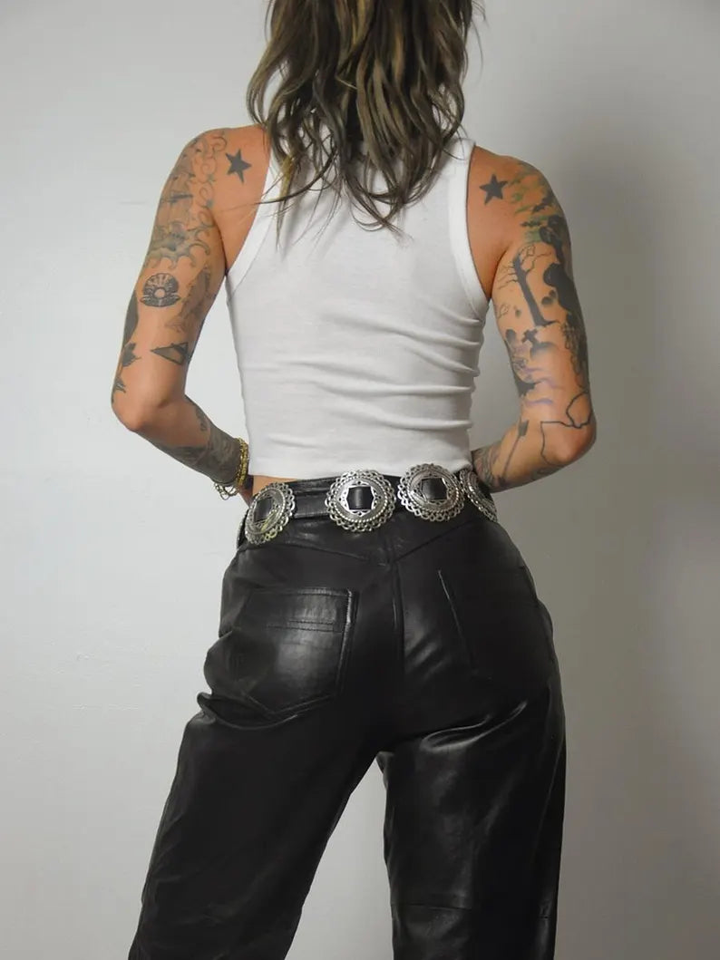 1980's Black Leather Pants 28x29