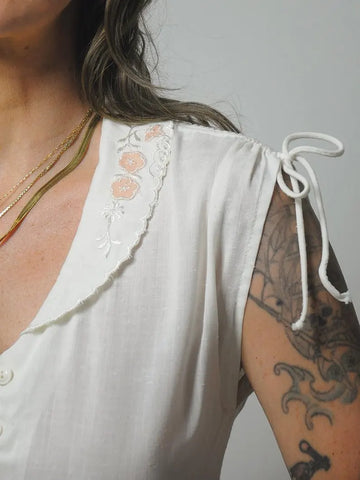 70's Ivory Tie Shoulder dress