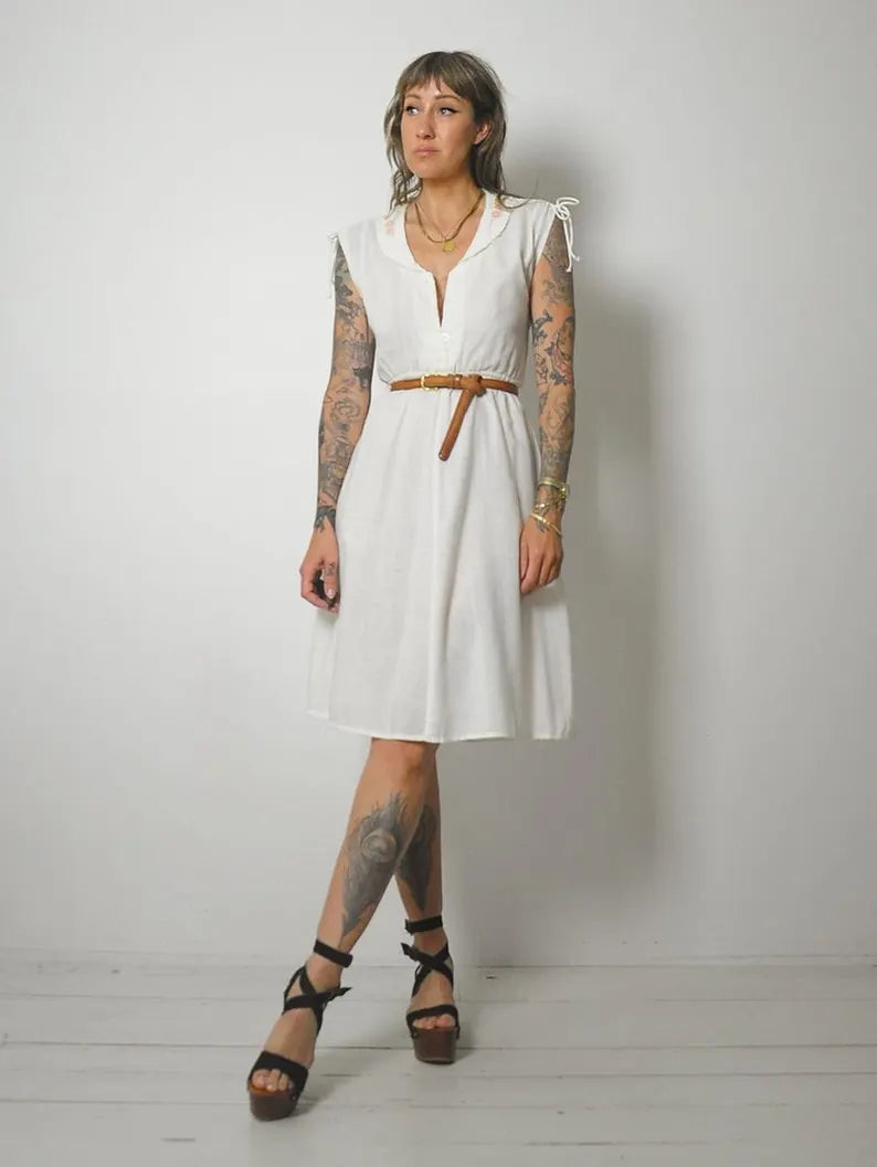 70's Ivory Tie Shoulder dress