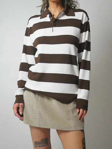 70's Brown Rugby Stripe Polo Shirt