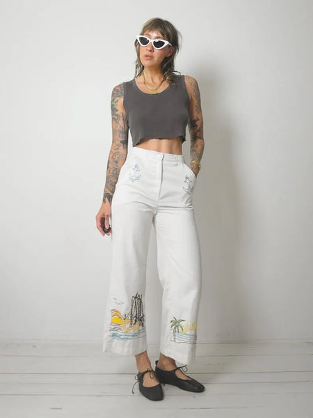 70's Embroidered Tropical Island Pants
