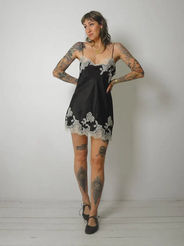 90's Black & White Lace Slip