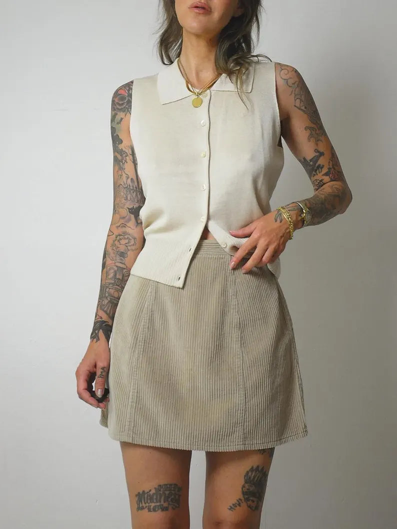 Ivory Silk Knit Sweater Vest