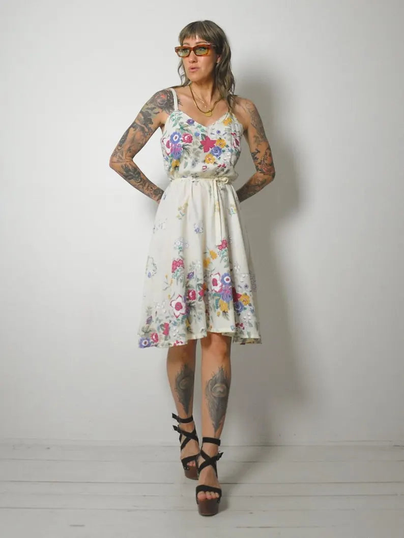 1980s Floral Print Sundress