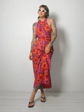 1970's India Batik Cotton Halter Dress