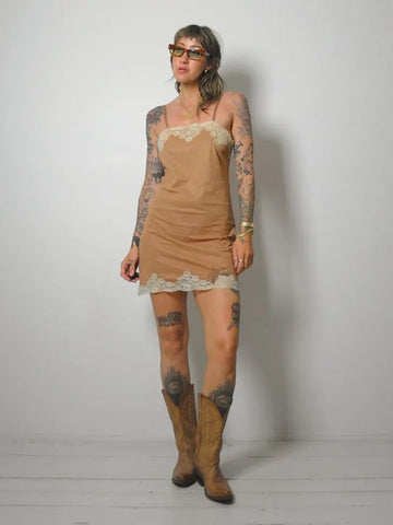 1970's Tan Lace Mini Slip