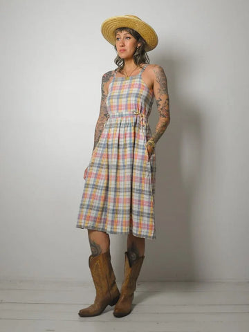 1970's India Cotton Plaid Sundress