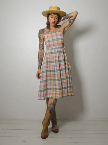 1970's India Cotton Plaid Sundress