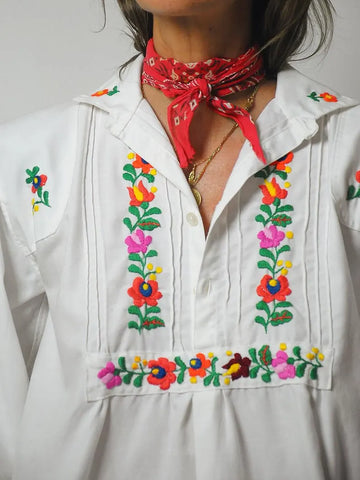 1970's Floral Embroidered Blouse