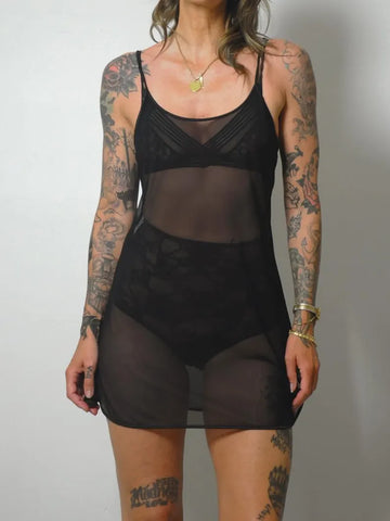 90's Black Sheer Mesh Slip