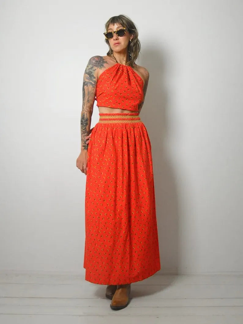 1970's Halter 2 Piece Skirt Set