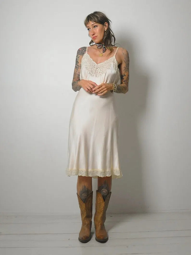 1920's Silk & Lace Bias Slip