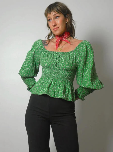 1970's Green Floral Crop Top