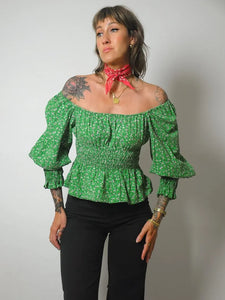 1970's Green Floral Crop Top