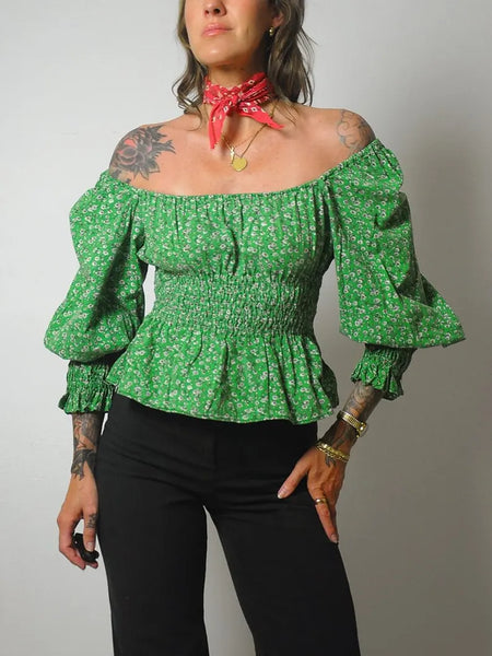 1970's Green Floral Crop Top