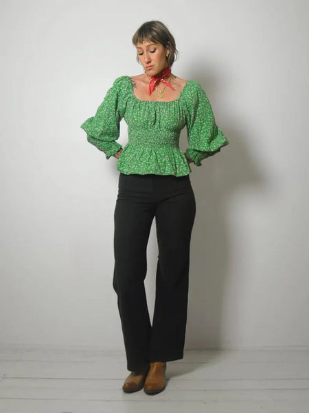 1970's Green Floral Crop Top