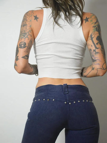 1970's Low Rise Studded Flared Jeans