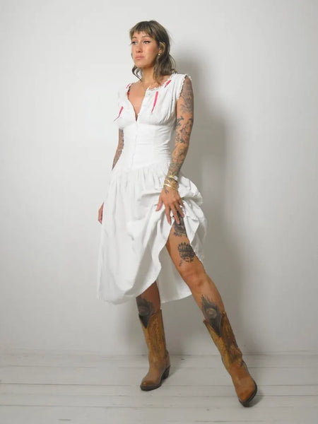 1970's White Corset Pocket Dress