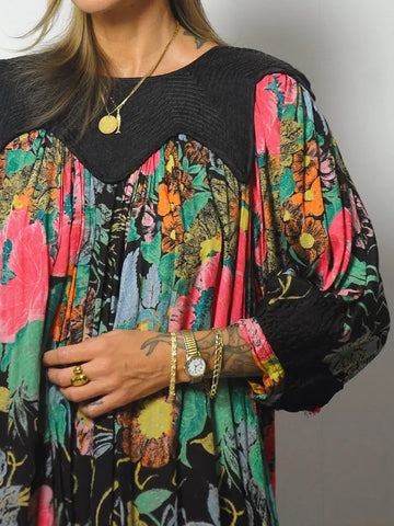 1980's Floral Gauze Tent Dress