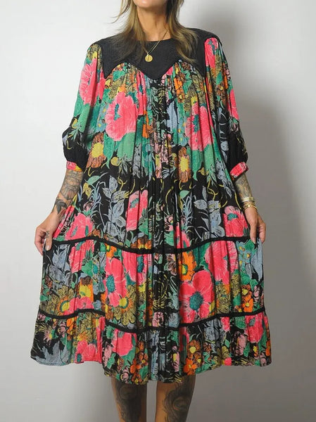 1980's Floral Gauze Tent Dress