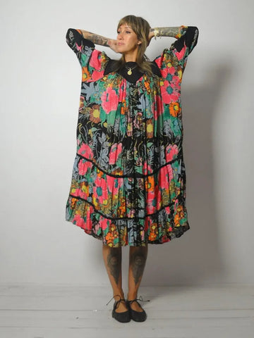 1980's Floral Gauze Tent Dress