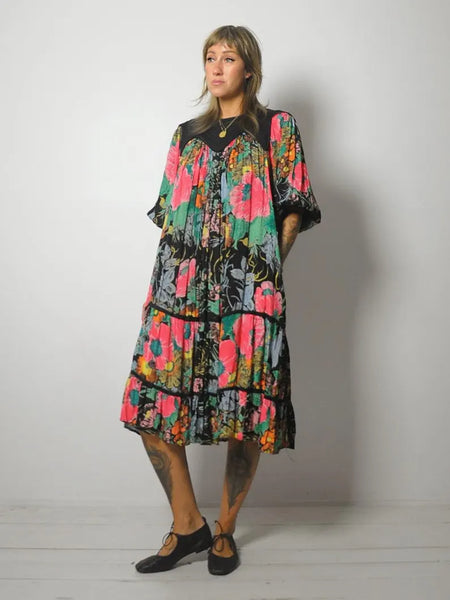 1980's Floral Gauze Tent Dress