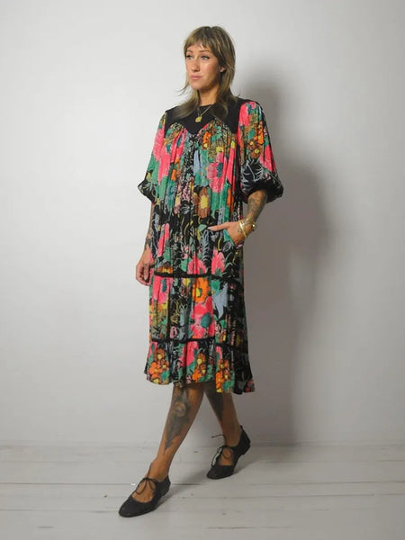 1980's Floral Gauze Tent Dress