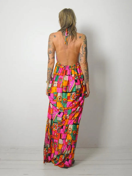 1960's Geo Mid Mod Halter Dress