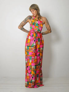 1960's Geo Mid Mod Halter Dress