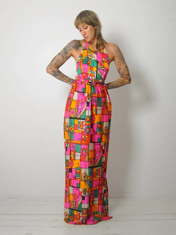 1960's Geo Mid Mod Halter Dress