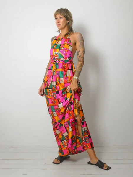 1960's Geo Mid Mod Halter Dress