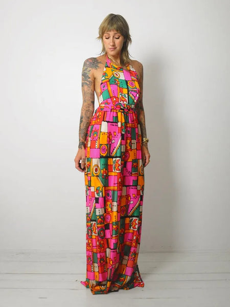 1960's Geo Mid Mod Halter Dress