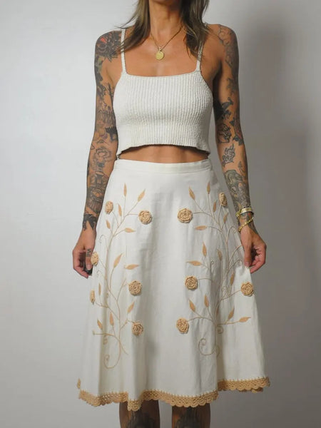 90's Embroidered Floral Wrap Skirt