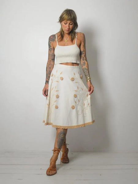 90's Embroidered Floral Wrap Skirt