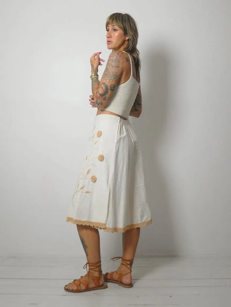 90's Embroidered Floral Wrap Skirt