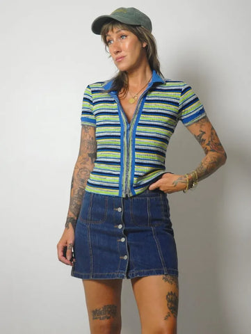 90's Striped Polo Cropped Shirt