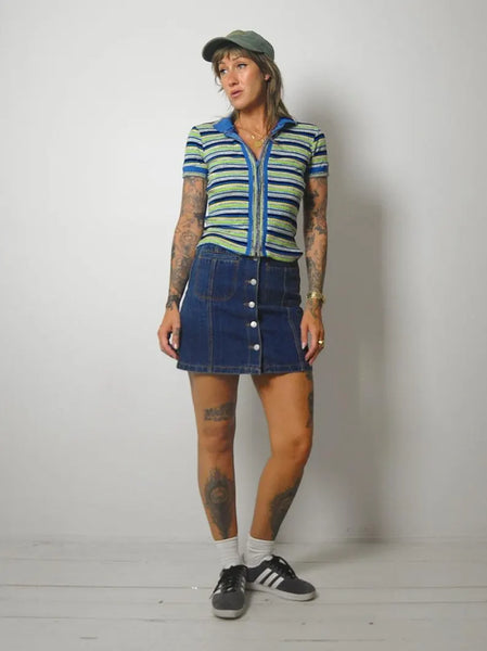 90's Striped Polo Cropped Shirt