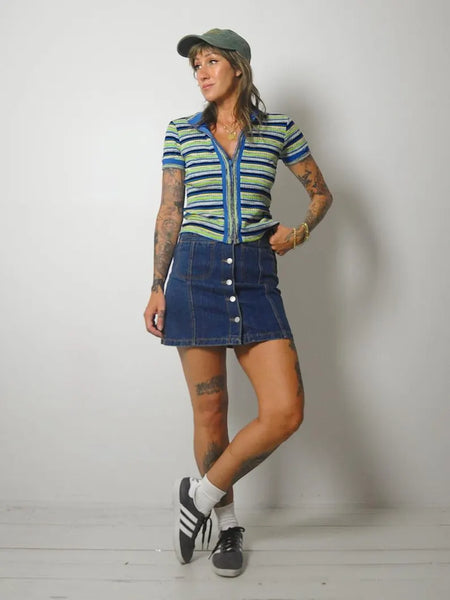 90's Striped Polo Cropped Shirt