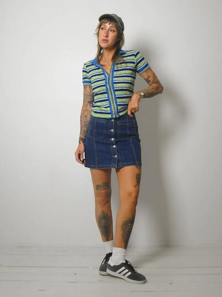 90's Striped Polo Cropped Shirt