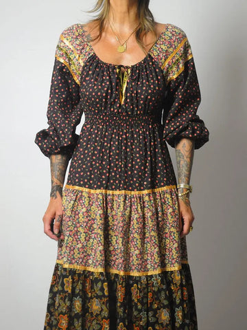 1970's Calico Prairie Floral Dress