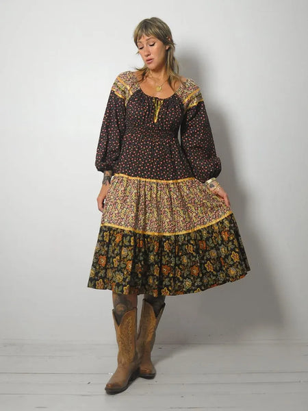 1970's Calico Prairie Floral Dress