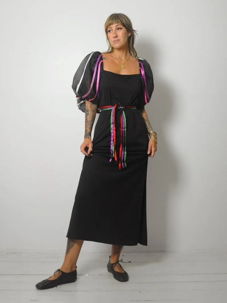 80's Balloon Sleeve Ribbon Dress
