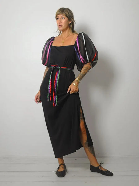 80's Balloon Sleeve Ribbon Dress