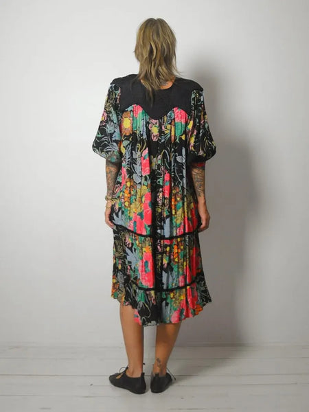 1980's Floral Gauze Tent Dress