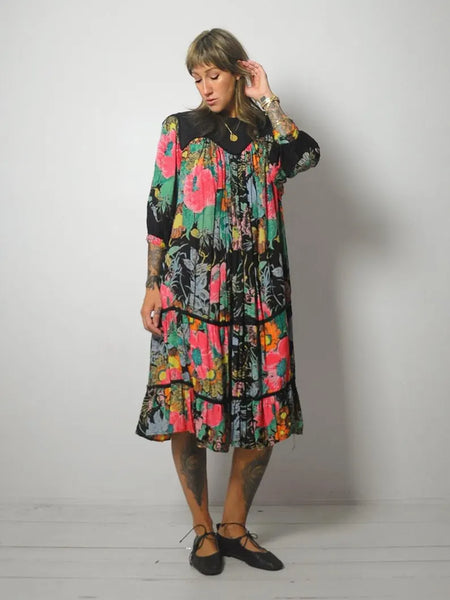 1980's Floral Gauze Tent Dress