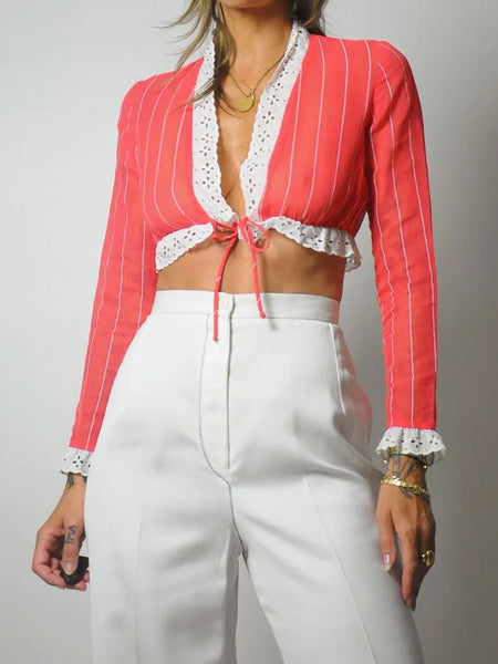 1970's Eyelet Ruffle Crop Top